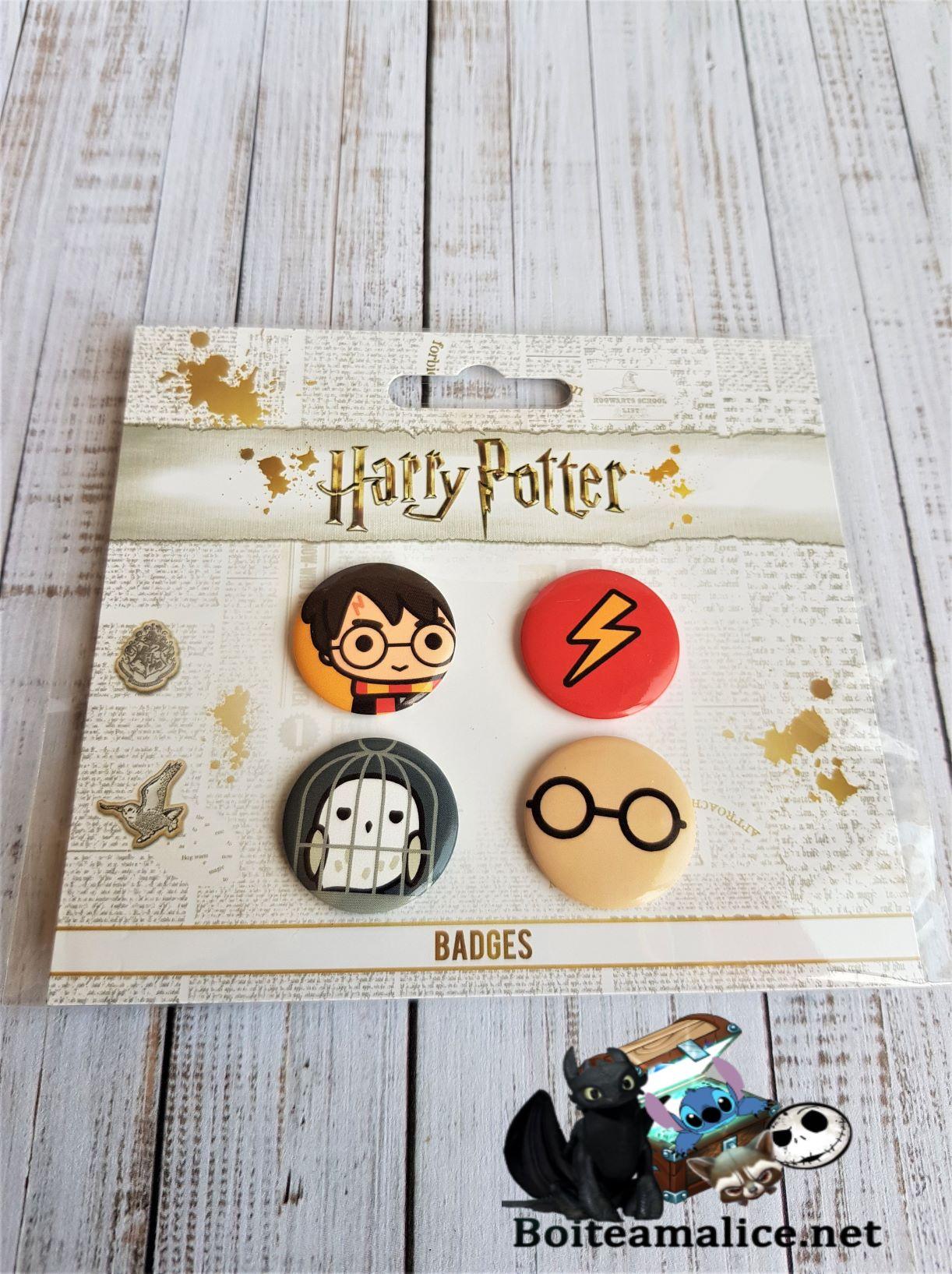 Harry Potter Pack 4 Badges Chibi Harry et Hedwige